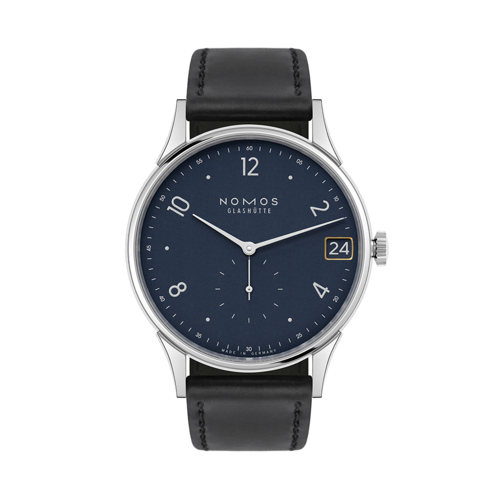 NOMOS Glashütte Minimatik 39 Datum blau
